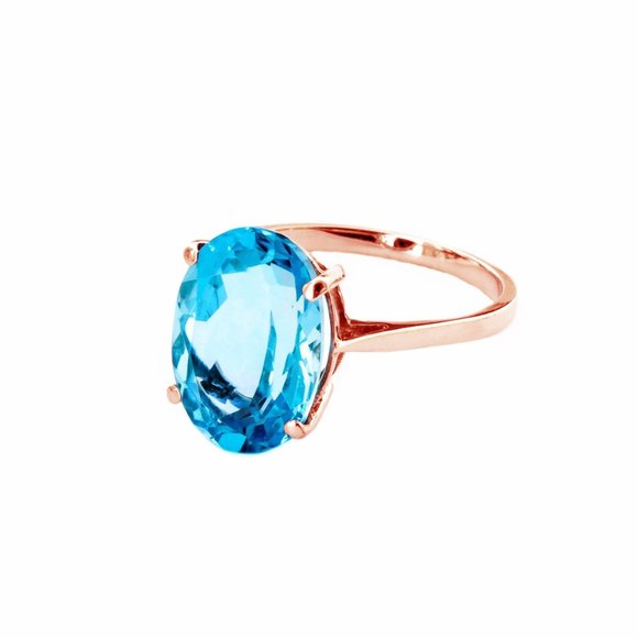 14K. SOLID GOLD RING WITH NATURAL OVAL BLUE TOPAZ - Picture 2 of 6